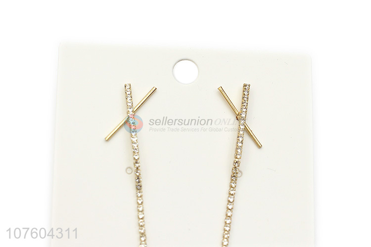 Hot sale long drop earrings with clear rhinestones women jewelry