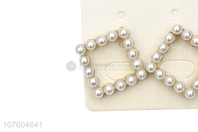 Hot sale square alloy earring with pearls fashion pearl ear studs