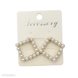 Hot sale square alloy earring with pearls fashion pearl ear studs