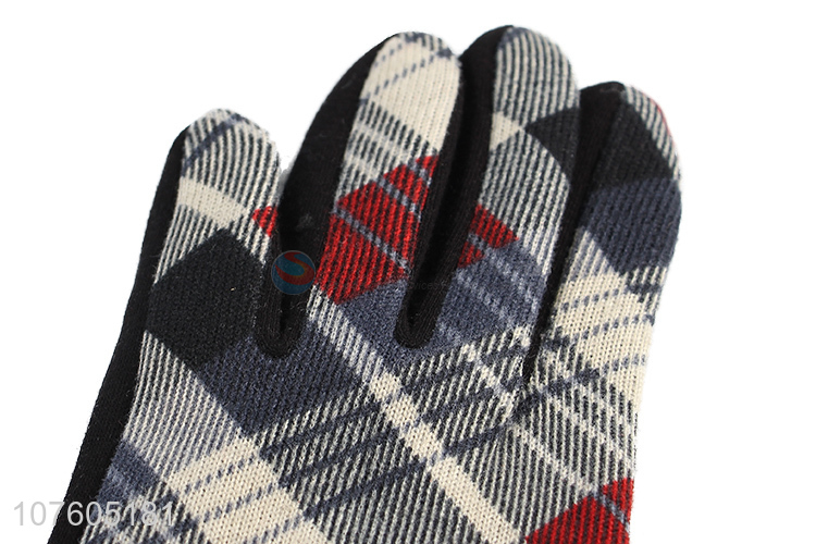 Hot products winter plaid ladies gloves outdoor warm fleece lined gloves