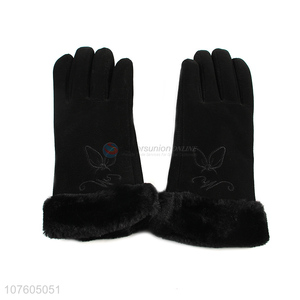 Factory price fashion winter gloves women faux fur fleece gloves