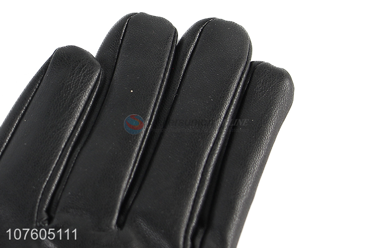 Hot sale women fleece lining gloves fashion winter pu gloves with zipper
