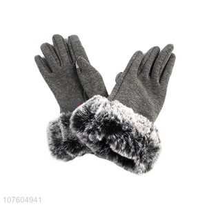 Best selling fashion winter gloves women faux fur fleece gloves