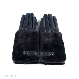Hot selling outdoor faux fur gloves ladies pu leather driving gloves