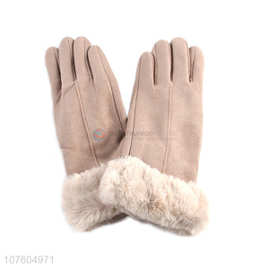 Wholesale women faux fur gloves thermal fleece gloves for cycling