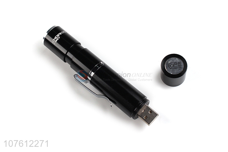 New products portable mini usb charging aluminum flashlight with clip