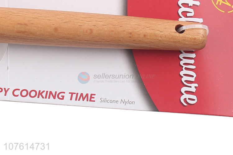 Good sale natural wooden handle silicone slotted turner for kitchen