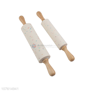 Wholesale creative healthy safe silicone rolling pin with wooden handle