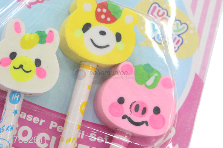 Wholesale 3 Pieces Pencil With Animal Eraser Stationery Set