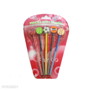 Fashion Design 5 Pieces Pencil With Round Eraser Set