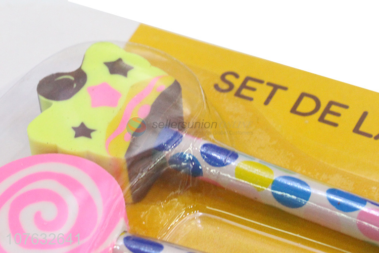 New Style 5 Pieces Pencil With Cartoon Eraser Set