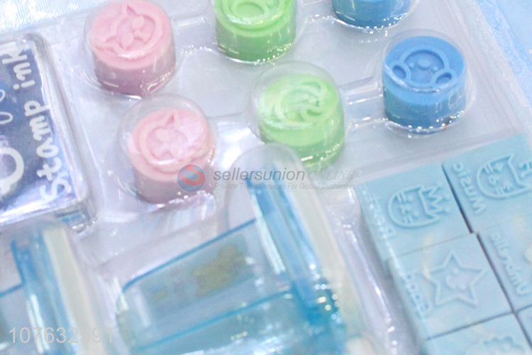 Hot Selling Cartoon Design Eraser Stamp With Stamp Ink Set