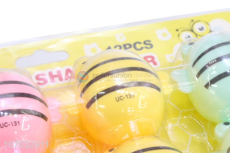 High Quality 12 Pieces Cartoon Bee Shape Pencil Sharpener Set