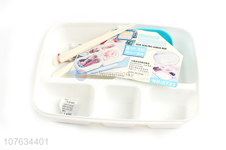 New products 5 compartments plastic lunch box with cutlery set