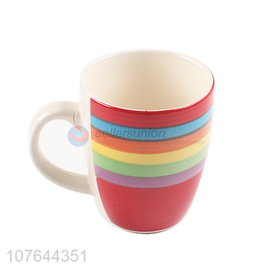 Colourful stripe printed top quality ceramic water cup for gifts