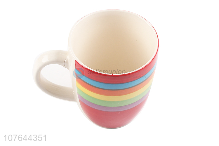 Colourful stripe printed top quality ceramic water cup for gifts