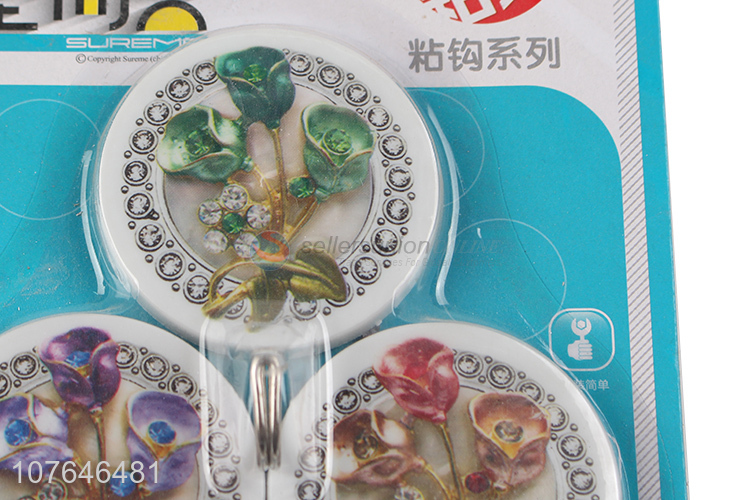 Fashion Printing Round Sticky Hook Home Decoration Wall Hook