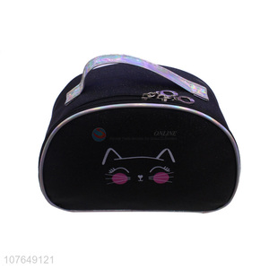 Popular Cute Cat Pattern Black Makeup Bag With Handle