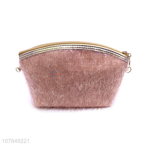 Popular Pink Fluffy Cosmetic Bag Soft Hand Bag For Ladies
