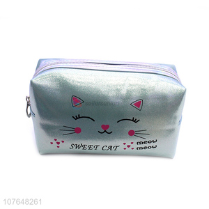 Lovely Cat Pattern Soft Cosmetic Bag With Zipper
