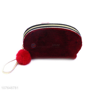 Good Quality Portable Fluffy Makeup Bag With Pompon For Sale