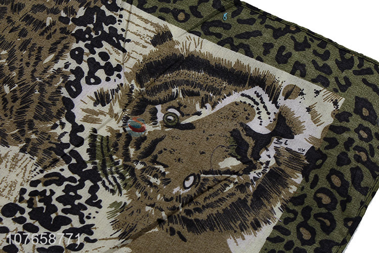 Ethnic decorative square scarf with unique tiger and leopard pattern
 