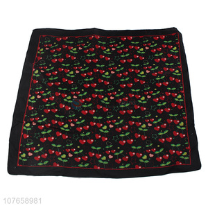 Hot sale love cherry bandana black floral decoration square scarf