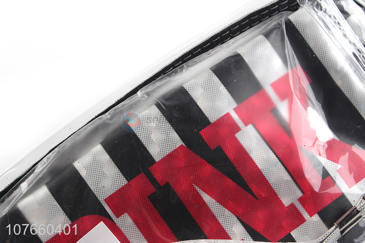 Hot sale personalized black stripe cosmetic bag with frosted detachable hand strap