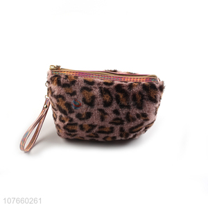 Fashion leopard print long hair portable toilet bag cosmetic bag