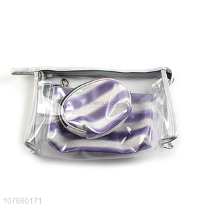 Fluorescent sequin pvc purple suit portable cosmetic bag three-piece set