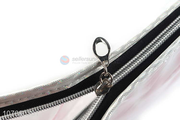 Hot sale fashion personality transparent pvc bag pink stripe cosmetic bag