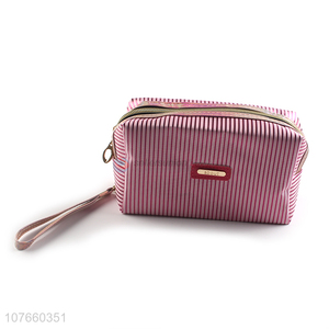 Excellent design pink stripe storage wash bag large volume cosmetic bag