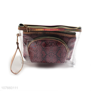 Rose red snake skin style retro fashion cosmetic bag three-piece set