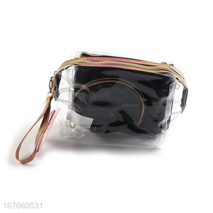 Hot sale pvc black wash-bag double layer cosmetic bag