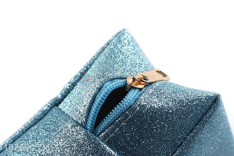 High quality frosted bright blue fashion portable storage bag cosmetic bag