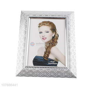 New fashion design plastic photo frame silver white metal texture photo frame