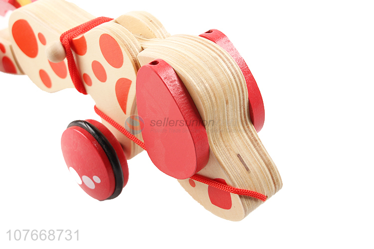 Best Sale Wooden Cartoon Tractors Animals Dog Drag Toy For Kids