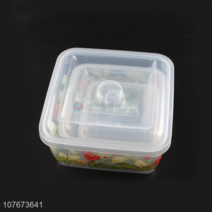 New Arrival 3 Pieces Square Plastic Preservation Box Kitchen Food Storage Box Set