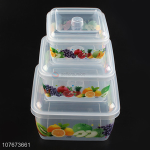 Custom Fruit Pattern 3 Pieces Plastic Preservation Box Fashion Food Container Set