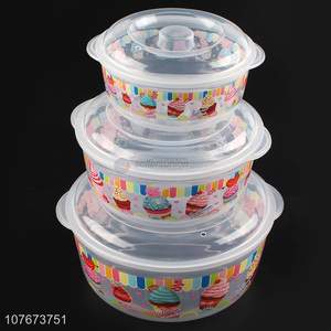 Custom 3 Pieces Round Clear Plastic Preservation Box Best Kitchen Food Storage