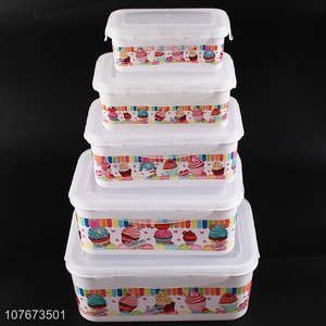Top Quality 5 Pieces Rectangle Preservation Box Plastic Food Container Set