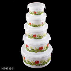 Best Price 5 Pieces Round Plastic Preservation Box Cheap Food Storage Box Set