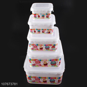 Good Sale 5 Pieces Square Plastic Food Storage Container Preservation Box Set