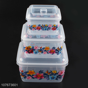 Fashion Printing 3 Pieces Transparent Plastic Food Fresh Container Preservation Box Set
