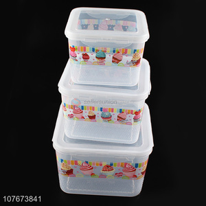High Quality 3 Pieces Square Plastic Food Container Preservation Box Set