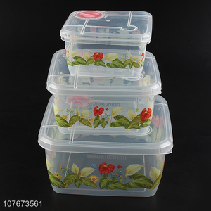 Wholesale Flower Pattern 3 Pieces Plastic Square Preservation Box Set