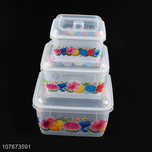 Good Sale Flower Pattern 3 Pieces Plastic Preservation Box Set