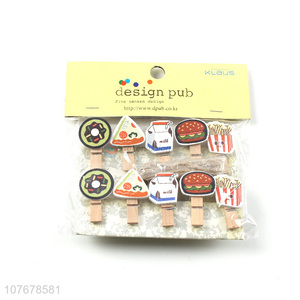 Hot sale mini wooden clip card holder cartoon fast food small wooden clip