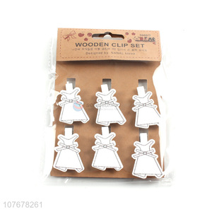 Hot selling cartoon wooden clip creative card holder white skirt wooden clip