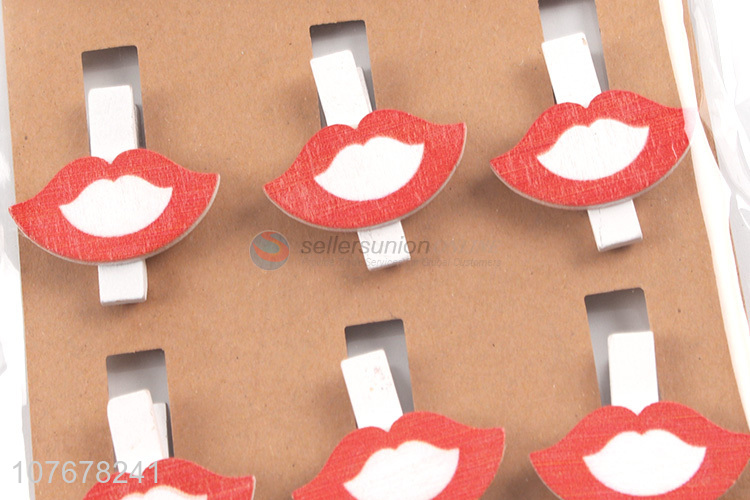 Wholesale creative wooden greeting card photo clip cartoon red lips wooden clip